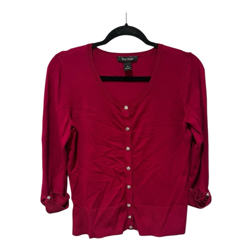White House Black Market Red Embellished Button Long Sleeve Academia Cardigan S
